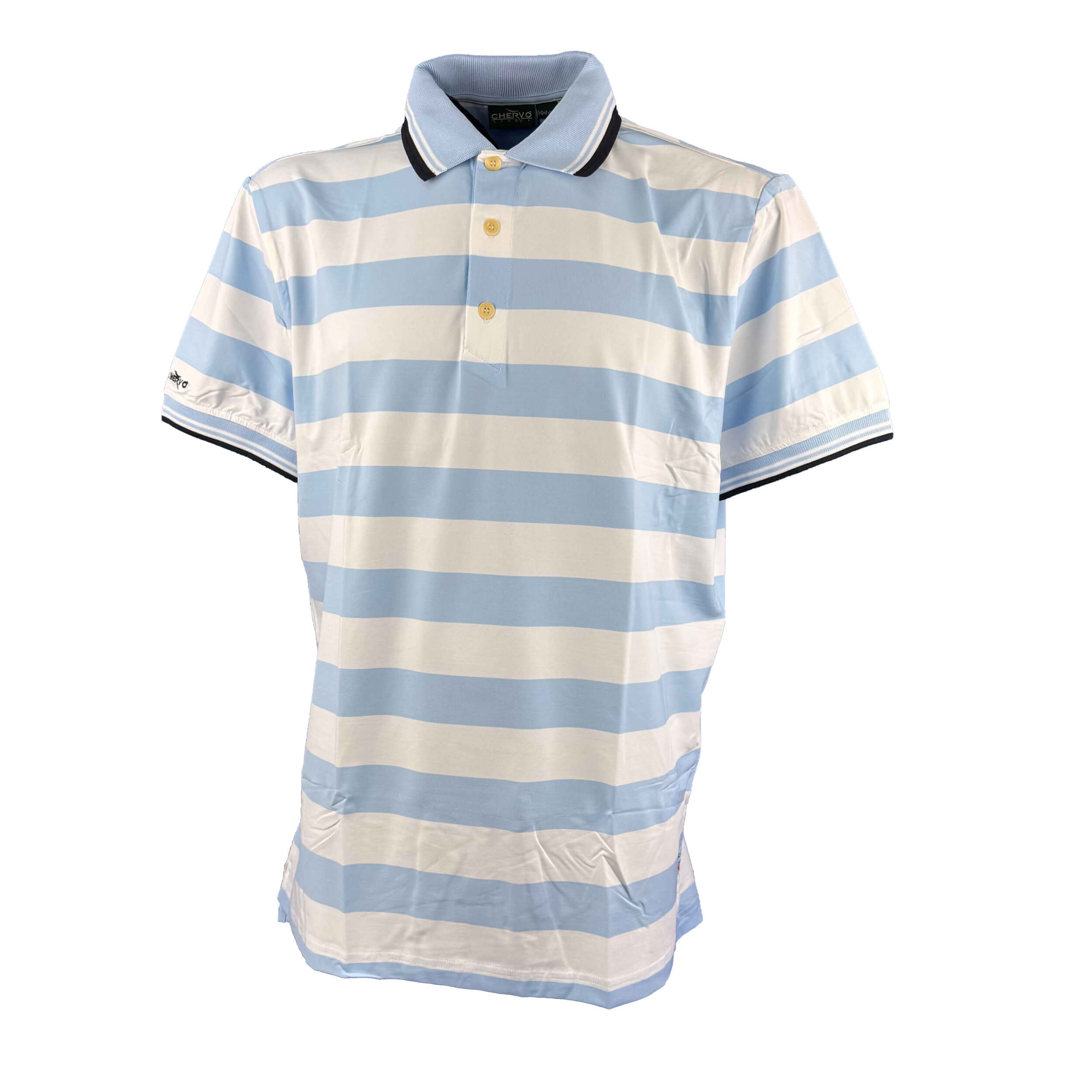 Chervo Herren Polo Ahmen Sun Block hellblau weiß gestreift 90E